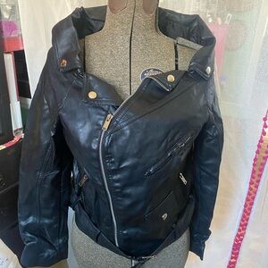 Women's Black AFTF BASIC Faux Leather Asymmetrical Moto Jacket XL Streetwear